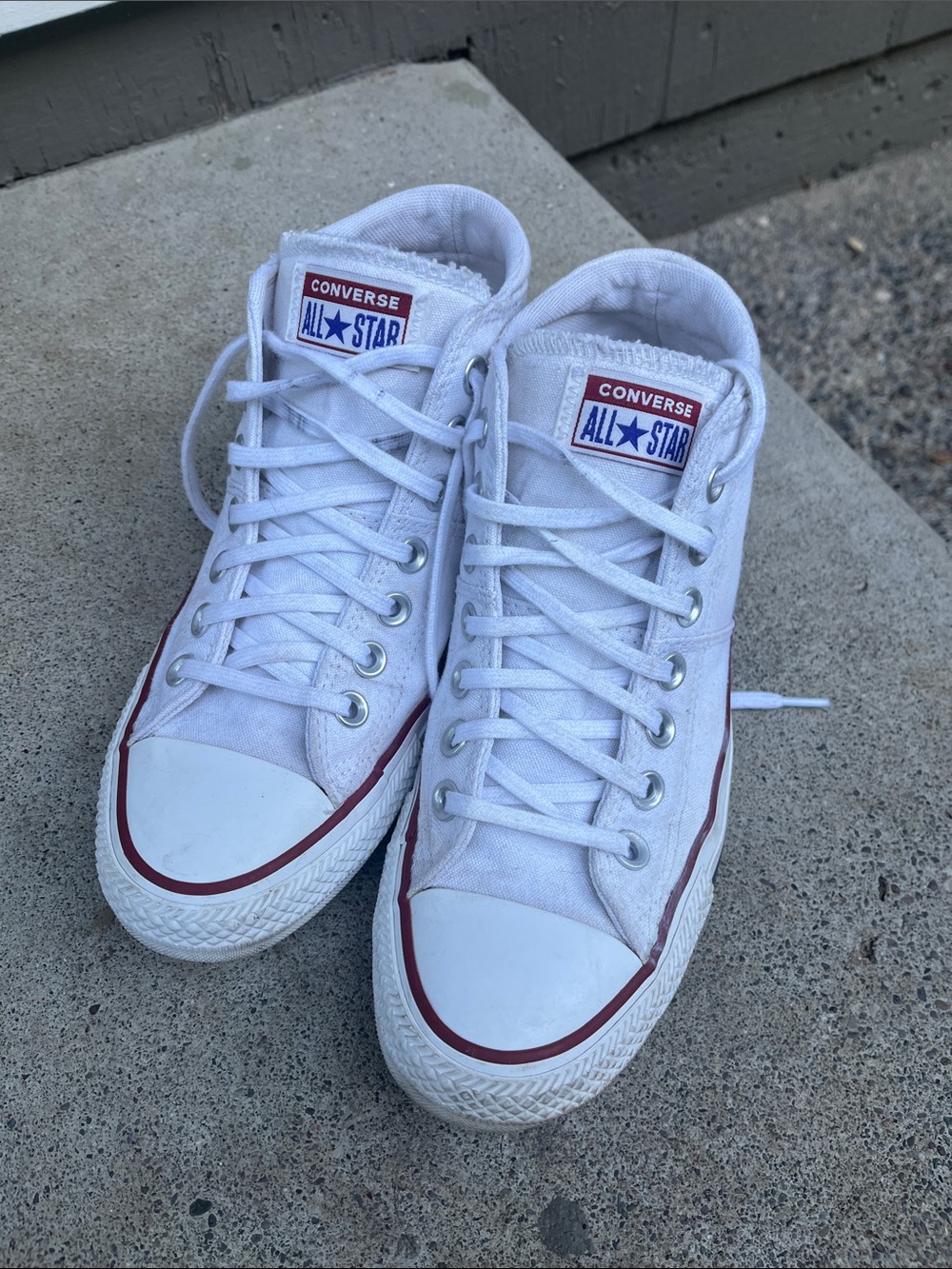 Converse White High-Top Sneakers with Red Trim